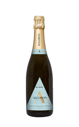 Bottle of Algodón Blanc sparkling wine on a white background