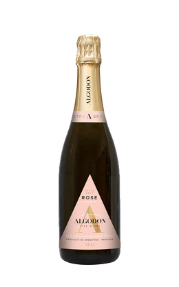 Bottle of Algodon Rose champagne on a white background